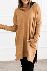 Pockets Slit V Neck Hoodie Dress