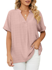 New Thin Section V-neck Casual Set Head Solid Color Loose Temperament Commuter Three-quarter Sleeve Shirt Comfortable Casual Tops Female