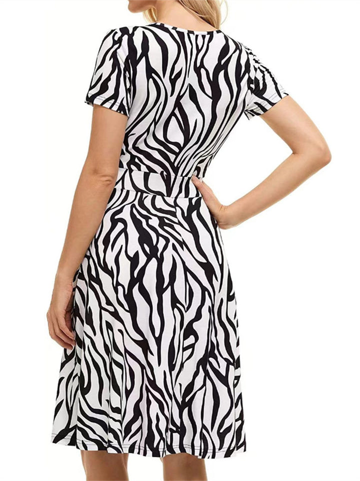 Women's Dresses Short-sleeved V-neck Print Bohemian Mid-length Dress Casual Short-sleeved Dresses