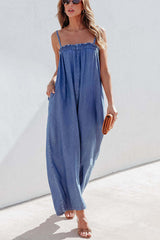 True To You Denim Pocketed Wide Leg Jumpsuit