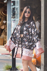 Boho Robe, Kimono Robe,  Beach Cover up, Black Lari Bird
