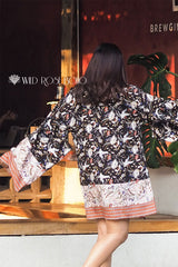 Boho Robe, Kimono Robe,  Beach Cover up, Black Lari Bird