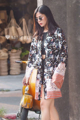 Boho Robe, Kimono Robe,  Beach Cover up, Black Lari Bird