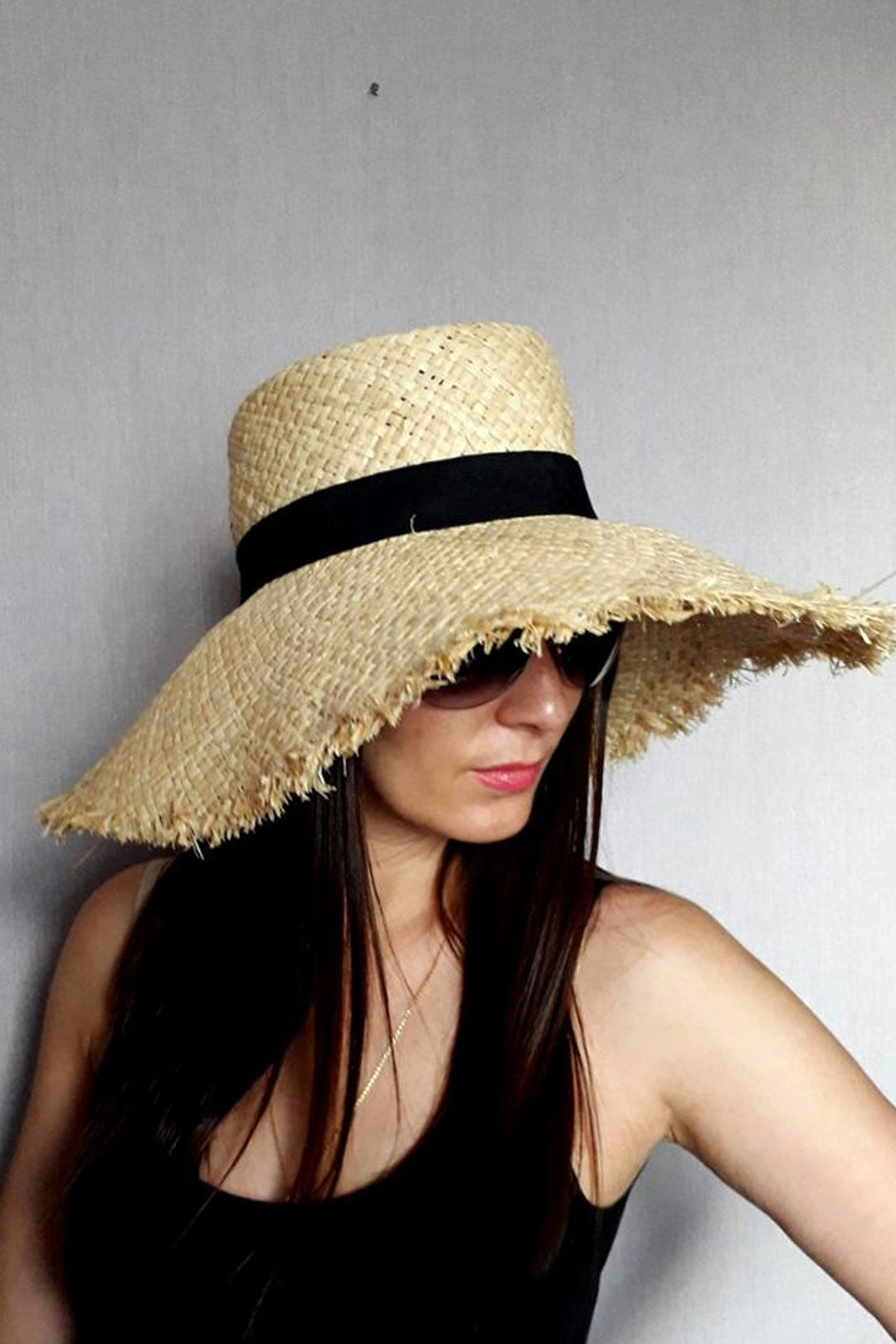 Boho Hat, Sun Hat, Beach Hat, Wide Brim Hat , Straw Hat, Black Bow