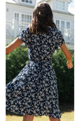 Boho Midi Dress, Little Flower in Navy