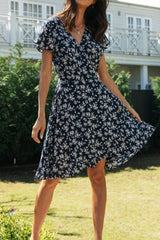 Boho Midi Dress, Little Flower in Navy
