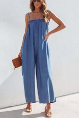 True To You Denim Pocketed Wide Leg Jumpsuit