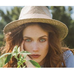 Boho Hat, Sun Beach Hat,  Panama Seagrass Sun Hat, Carolina with Pink Ribbon