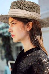 Boho Hat, Sun Beach Hat,  Panama Seagrass Sun Hat, Carolina with Pink Ribbon