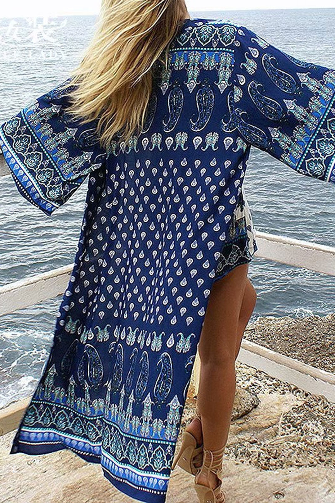 Boho Robe, Kimono Robe,  Beach Cover up, Navy Paisley