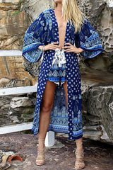 Boho Robe, Kimono Robe,  Beach Cover up, Navy Paisley