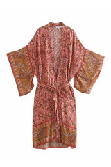 Boho Robe, Kimono Robe,  Beach Cover up, Paisley in Pink