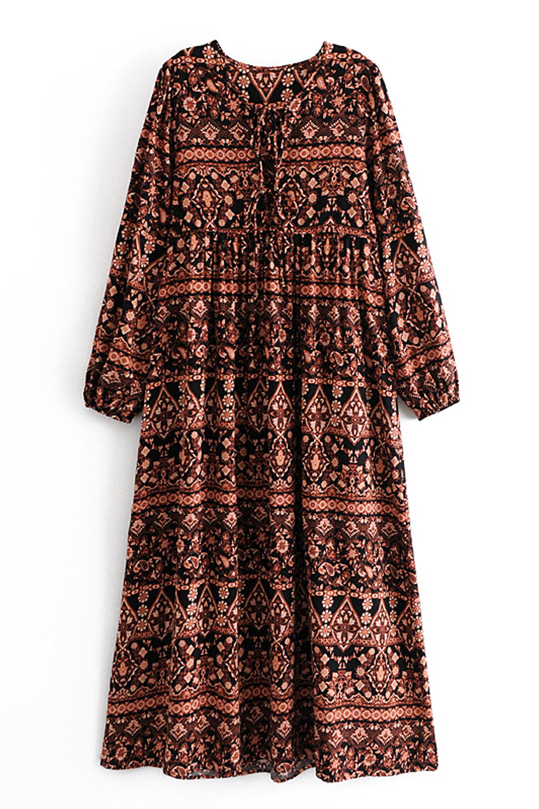 Gown Dress, Boho Maxi Dress, Loose Dress, India Flower Tribal Brown