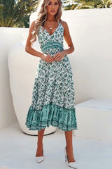 Boho Midi Dress, Strappy Fresh Mint Green