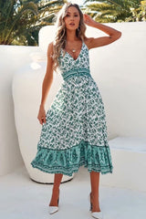 Boho Midi Dress, Strappy Fresh Mint Green