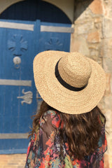 Boho Hat, Beach Sun Hat, Wide Brim Raffia Hat, Marry Round Top in Beige