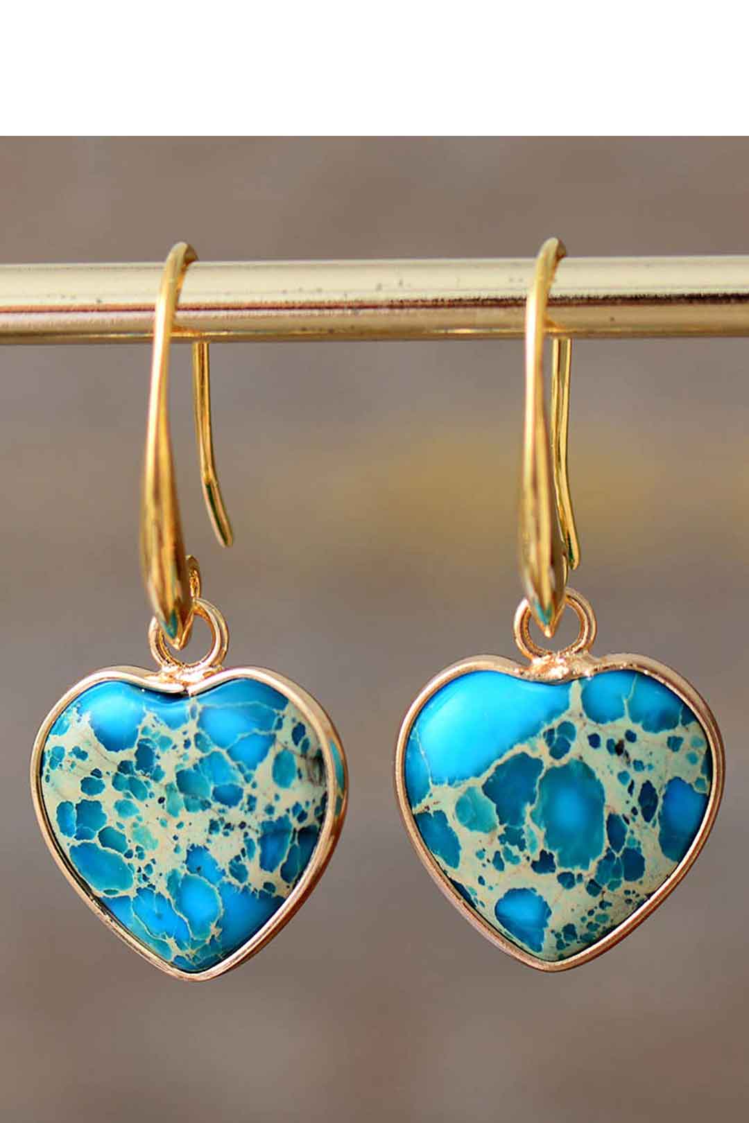 Boho Earrings, Dangle Earrings, Heart Jaspers Dangle Earring