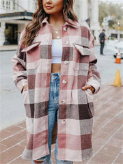 Fashion Plaid  Long Sleeve Coat