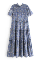 Boho Midi Dress, Blue Starflower