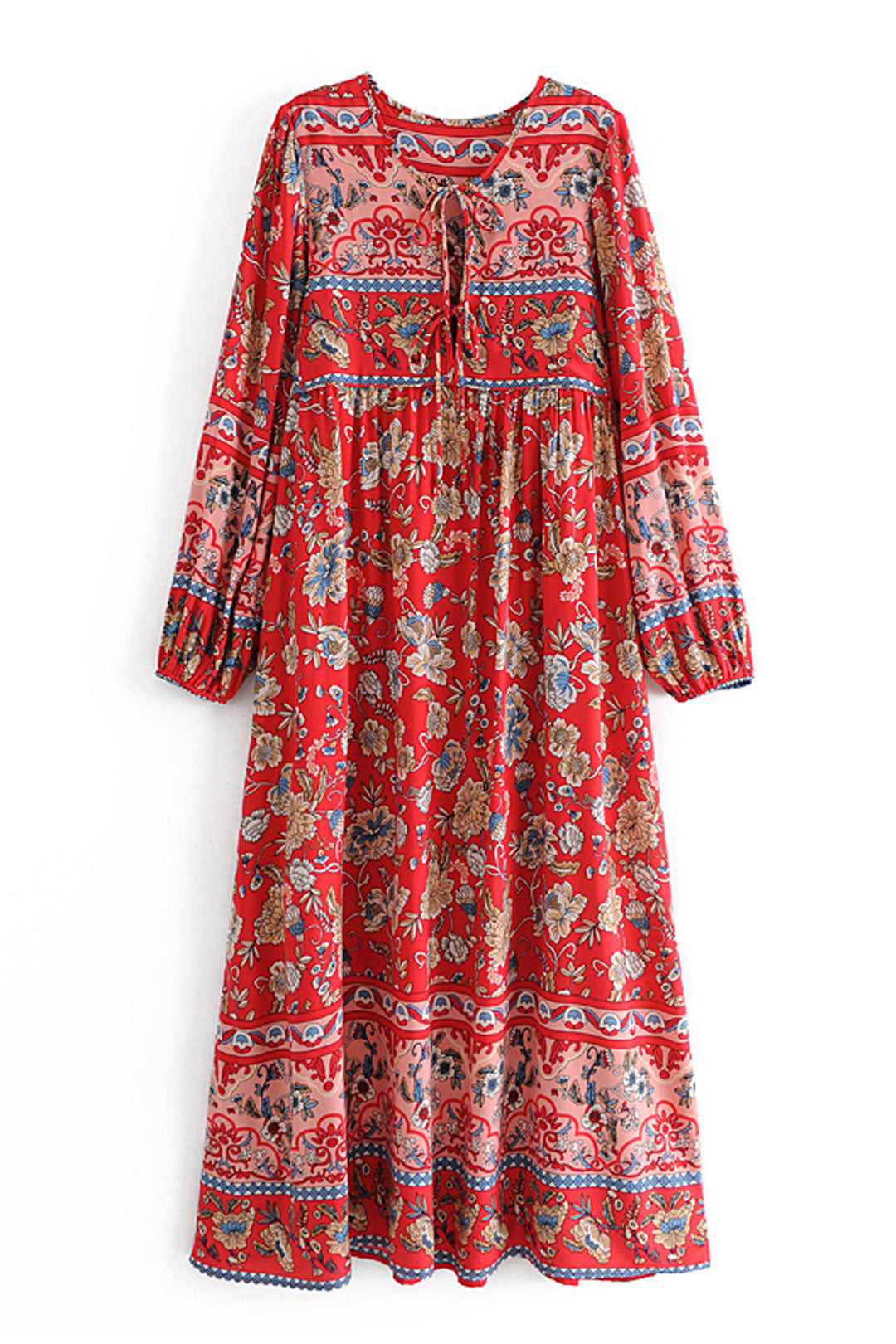 Gown Dress, Boho Maxi Dress, Loose Dress, Red India Flower