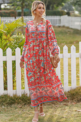 Gown Dress, Boho Maxi Dress, Loose Dress, Red India Flower