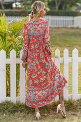 Gown Dress, Boho Maxi Dress, Loose Dress, Red India Flower