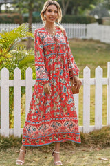 Gown Dress, Boho Maxi Dress, Loose Dress, Red India Flower