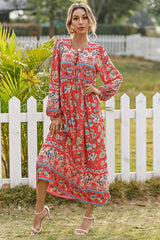 Gown Dress, Boho Maxi Dress, Loose Dress, Red India Flower