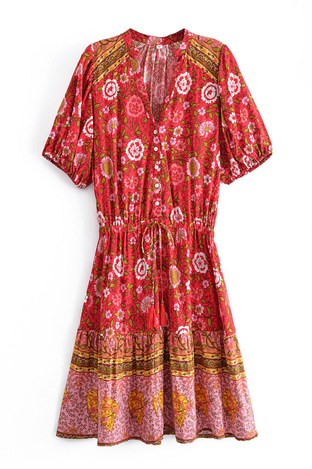 Boho Mini Dress Sundress, Blue and Red Rue