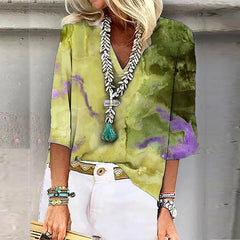 Fashion 3/4 Sleeve V-Neck Loose Chiffon Blouse Top
