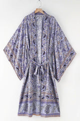 Boho Robe, Kimono Robe,  Beach Cover up, Feather Paisley in Purple
