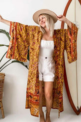 Boho Robe, Kimono Robe,  Beach Cover up, Feather Paisley in Brown