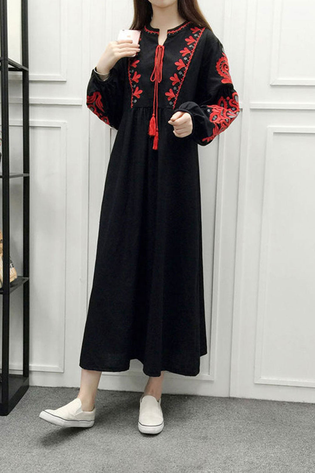 Gown Dress, Boho Maxi Dress, Loose Dress, White and Navy Cotton Tapestry
