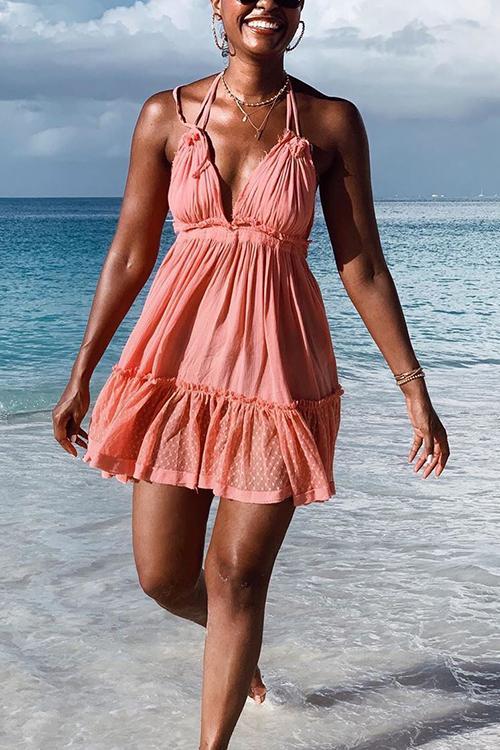 Ruffles Backless Slip Mini Dress