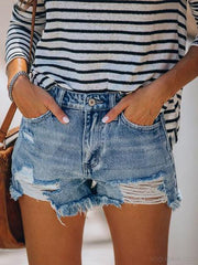 Ripped Raw Hem Denim Shorts
