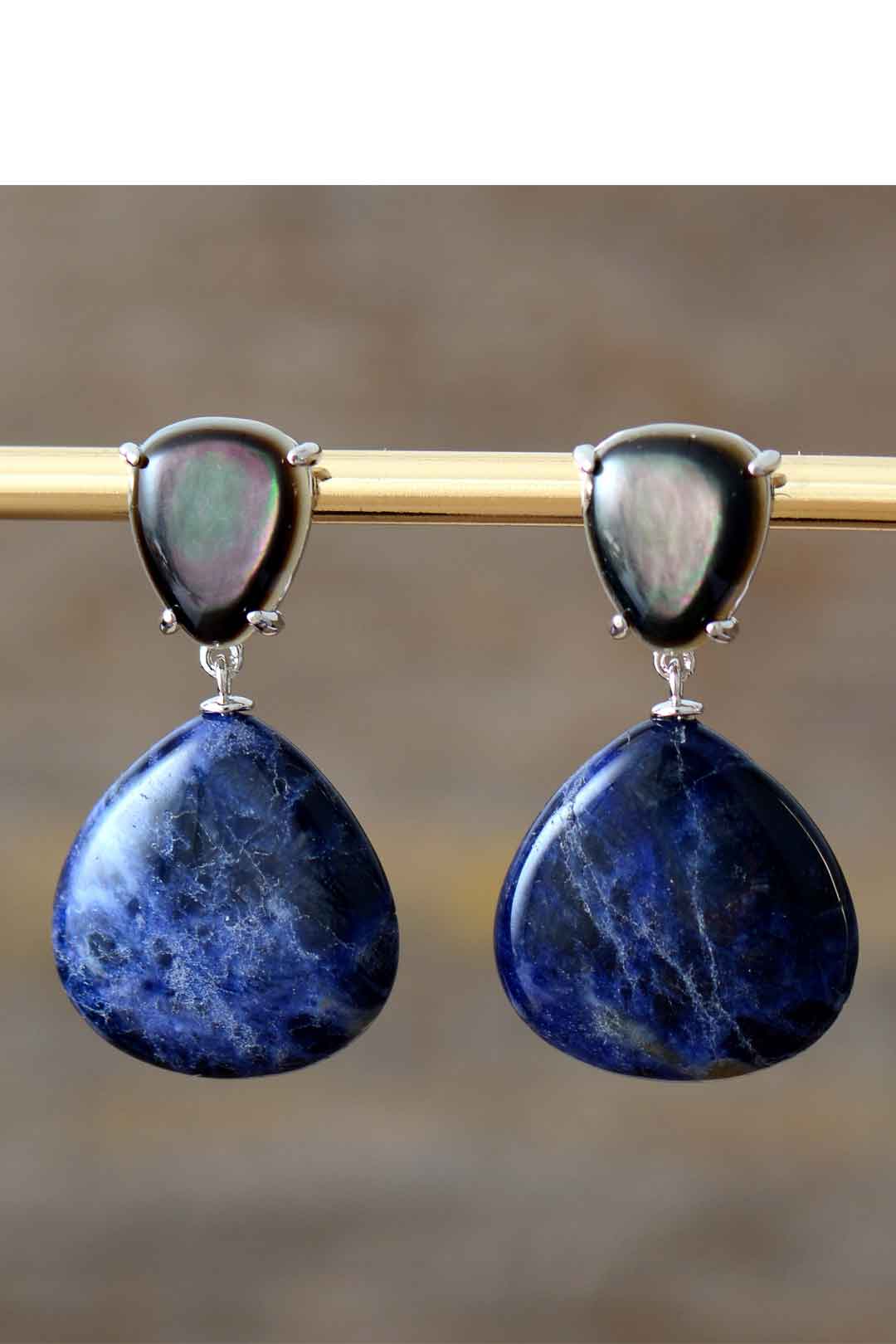 Boho Earrings, Dangle Earrings, Shell Sodalite Ins