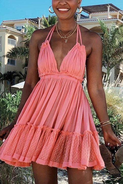 Ruffles Backless Slip Mini Dress