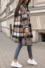 Everyday Contentment Leather Stitching Plaid Shacket
