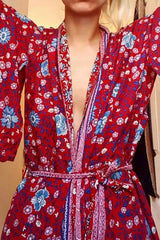 Boho Robe, Kimono Robe,  Beach Cover up, Red Wild Flower