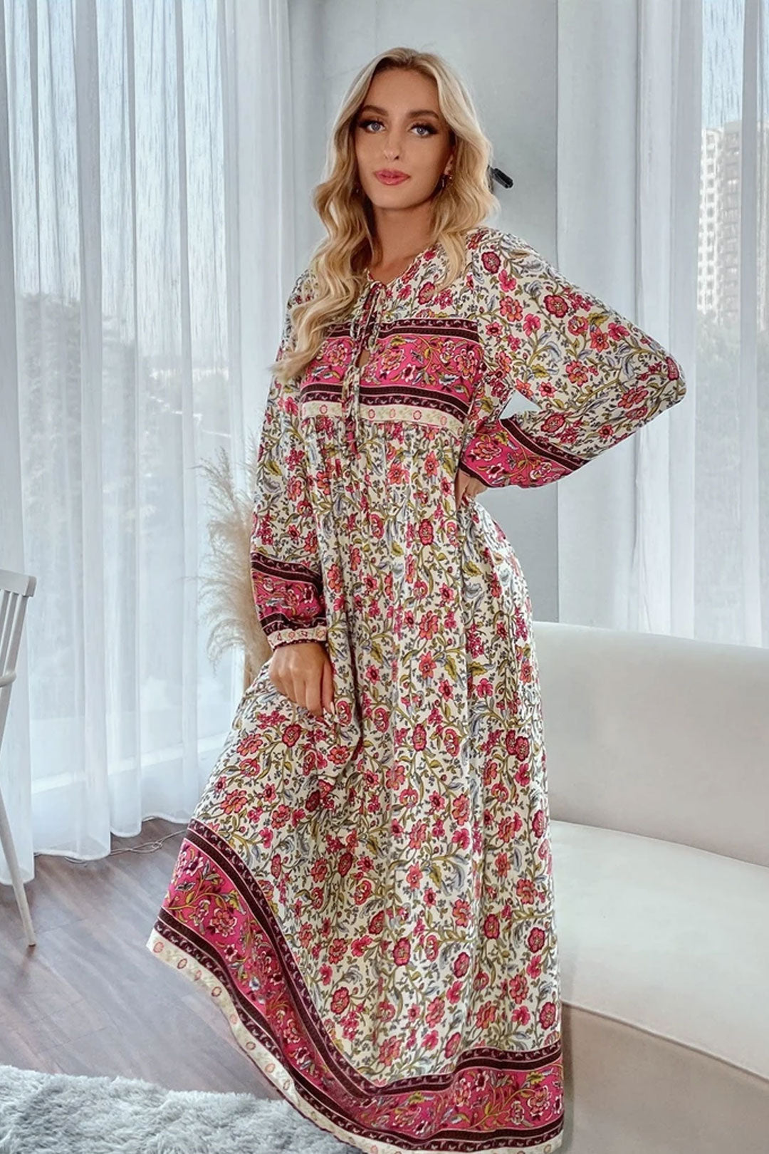 Gown Dress, Boho Maxi Dress, Loose Dress, Pink Mary Rose