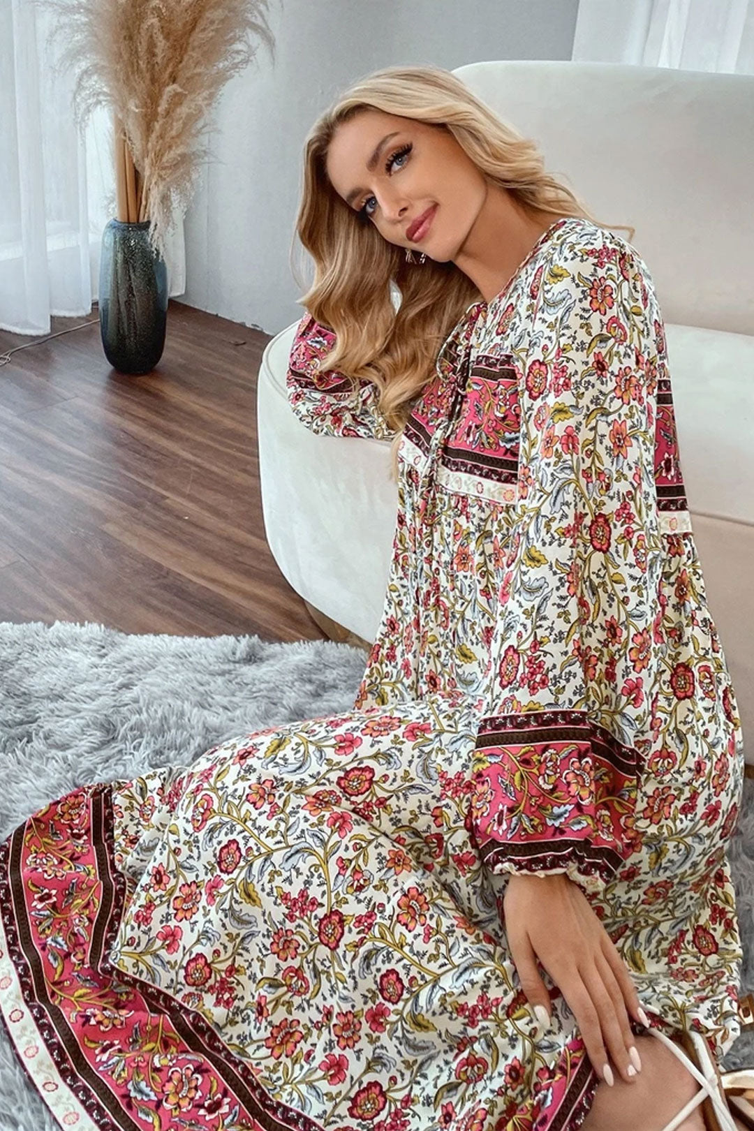 Gown Dress, Boho Maxi Dress, Loose Dress, Pink Mary Rose
