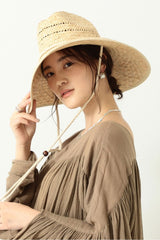 Boho Hat, Beach Sun Hat, Wide Brim Straw Hat, Belen White Robe Strap