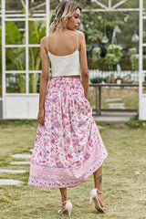 Boho Skirt, Hippie Skirts, Maxi Skirt, Smocked Waist, Bird Garden in Pink Purple