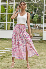 Boho Skirt, Hippie Skirts, Maxi Skirt, Smocked Waist, Bird Garden in Pink Purple