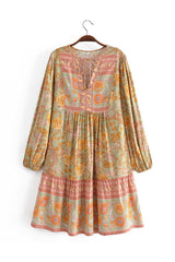 Boho Mini Dress Tunic Dress, Green Capucine Daylily