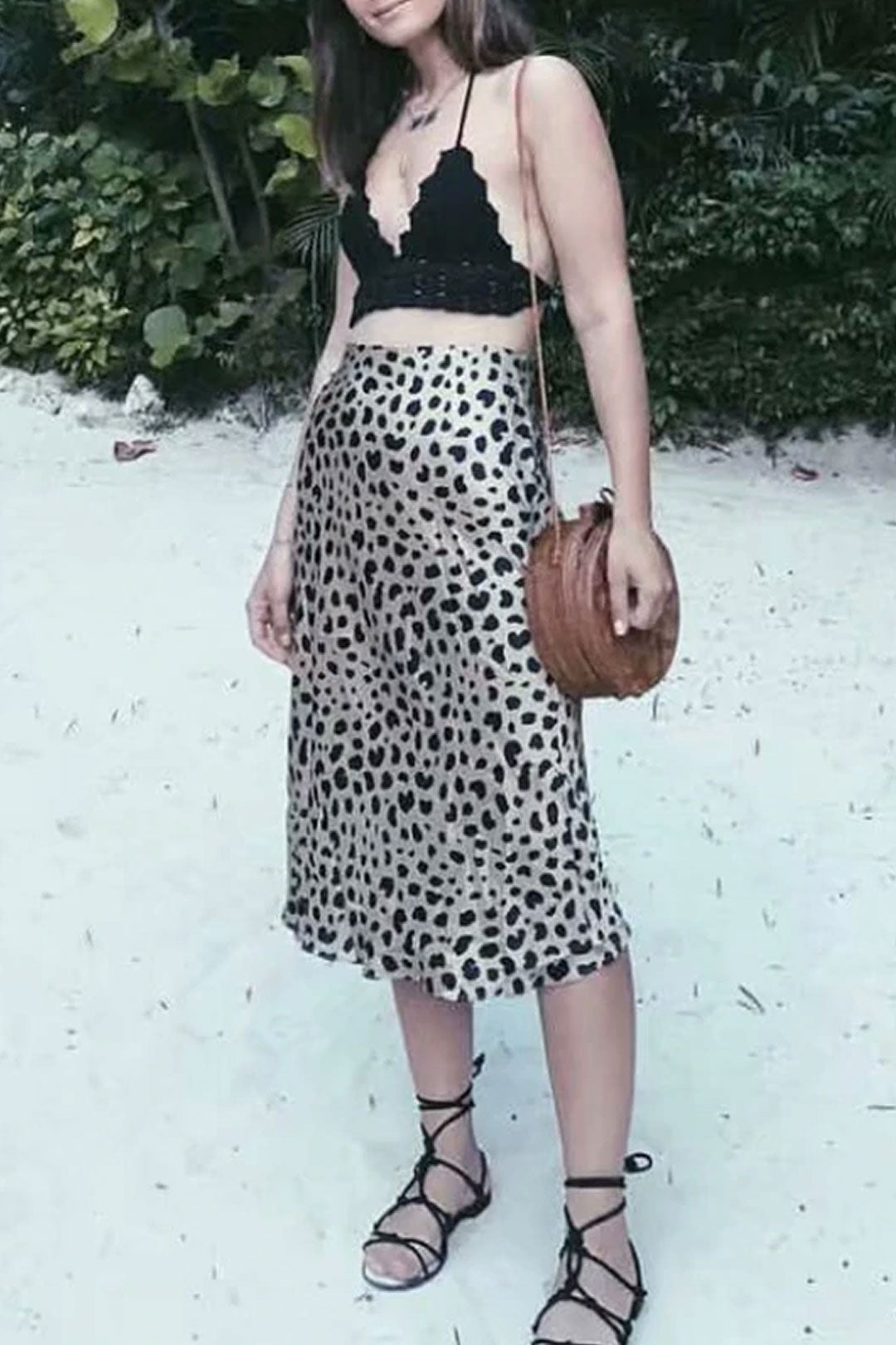 Boho Skirt, Hippie Skirts, Midi Skirt, Retro Satin Skirt, Paw Black White