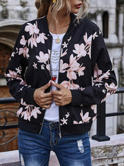 Printed Zipper Up Baseball Jacket