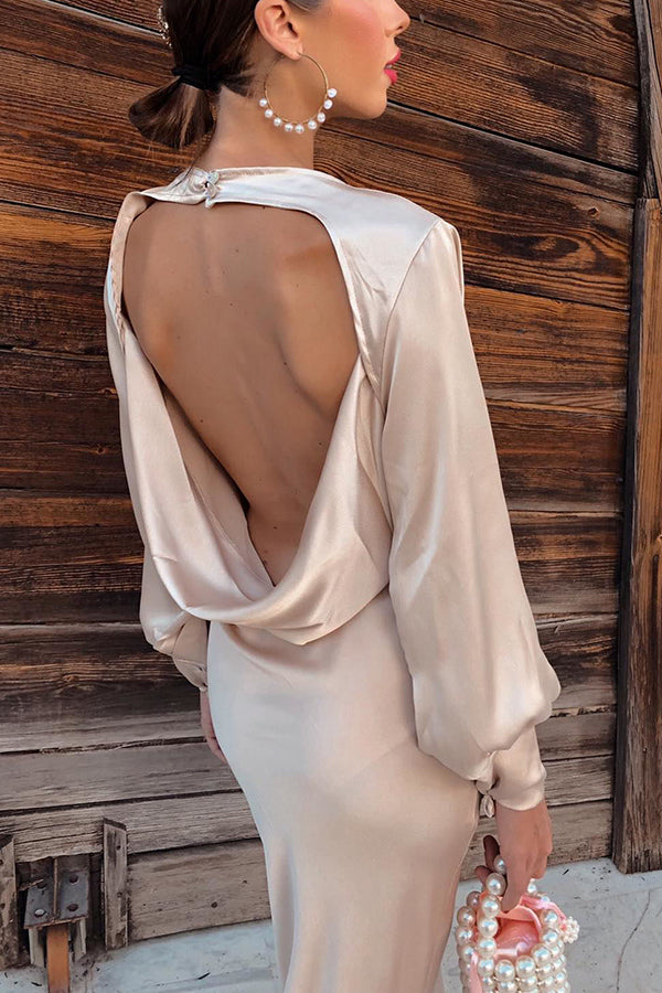 Eiffel Tower Sparkles Backless Satin Maxi Dress