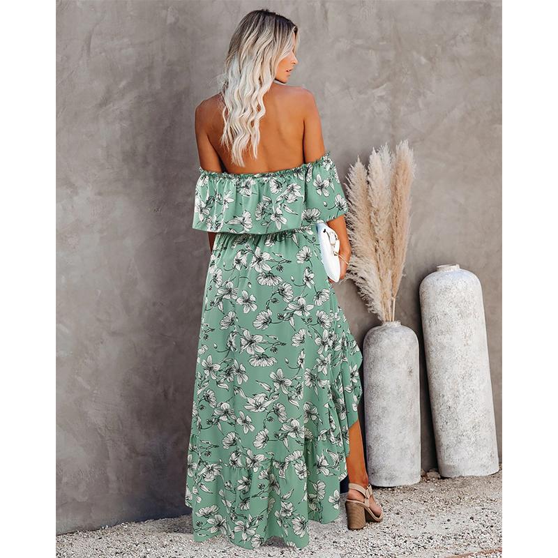 Off Shoulder Ruffle Floral Bodycon Maxi Dress