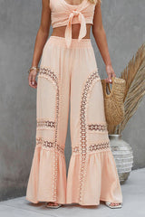 Kyomi Cotton Blend Embroidered Lace Elastic Waist Flare Pants